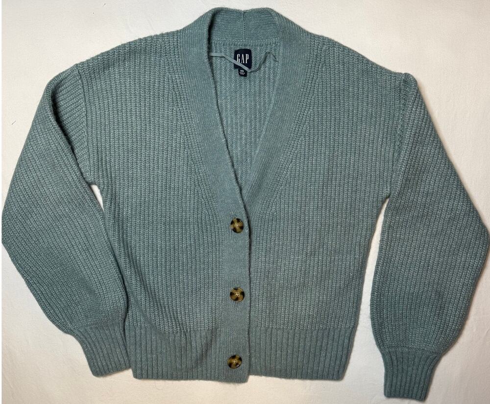 Gap Sage Green Chunky Knit Cardigan XS Tortoise Buttons